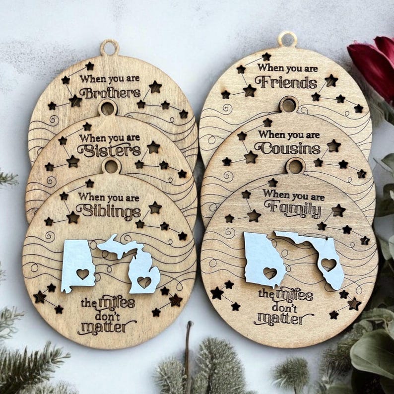 Family Christmas Ornament, Family Ornament Gift Brother, Sister, Cousins, Friends, Siblings, Moving Away Gift, New Home Gift State Ornament