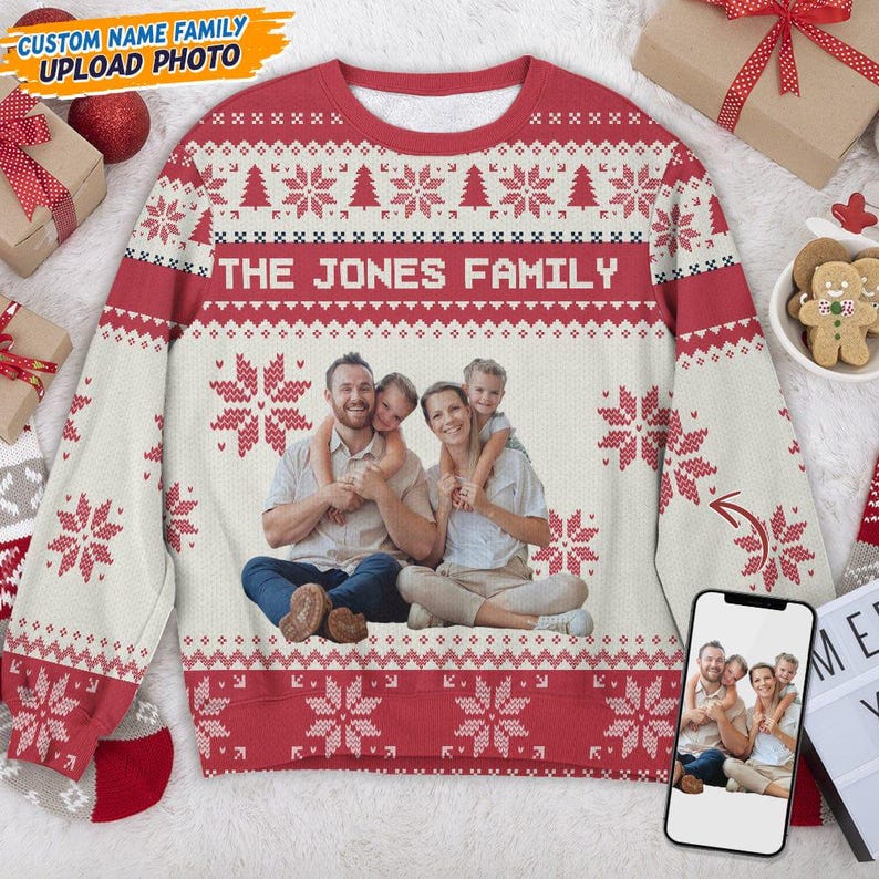 Custom Photo Xmas, Personalized Family Photo Ugly Sweater, Novelty Party Ugly Sweater, Grandma Christmas Gifts, Year End Party Ugly Sweater