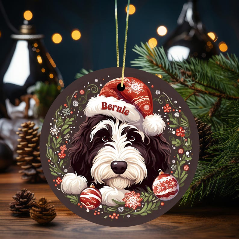 Personalized Bernedoodle Christmas Ornament | Custom Dog Name, Holiday Decor