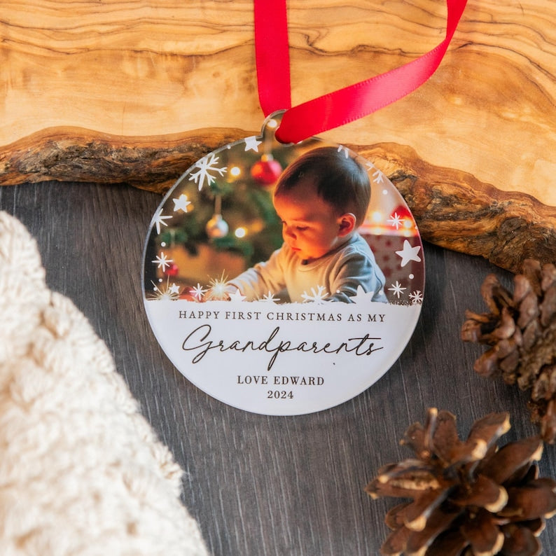 Baby First Christmas as Grandparents Ornament 2024, Personalised Bauble Gift for Grandparents, 1st Xmas Decoration For Grandma, Grandad