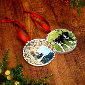 Personalised Christmas Bauble Ornament Custom Printed Couples Gift Newly Weds Engagement Wedding Present Photo Wreath Design