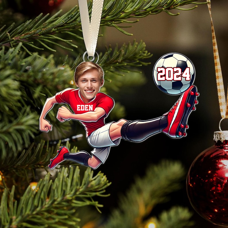 Personalized Soccer Ornament, Customized Photo Ornament, Custom Face Soccer Lovers Keepsake Gift Ornament, Christmas Gift For Soccer Player