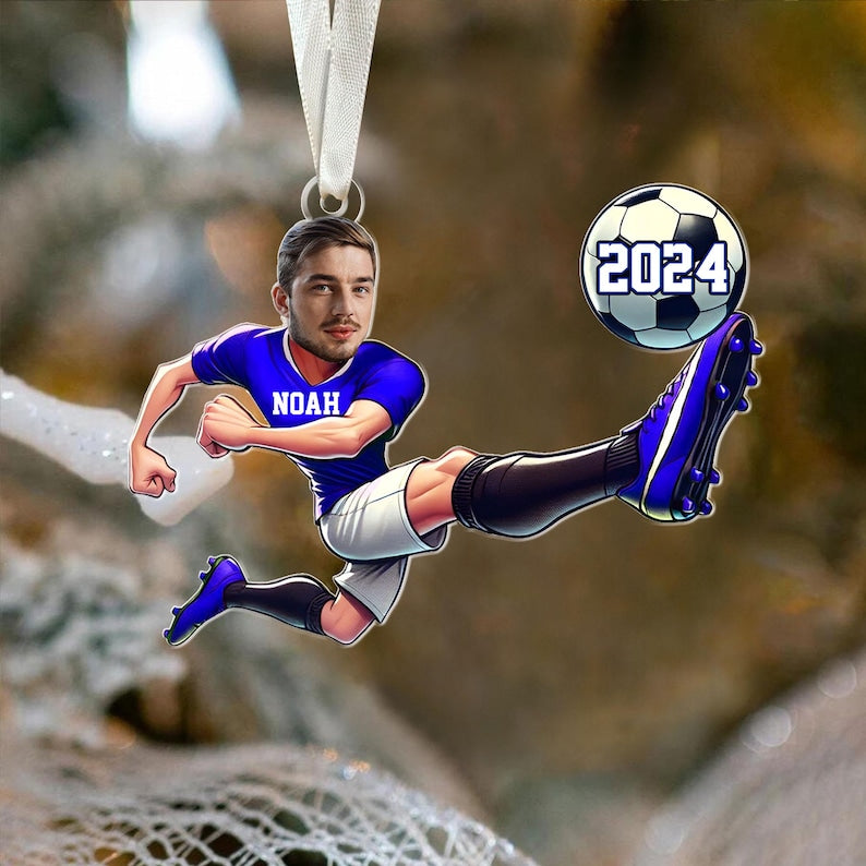 Personalized Soccer Ornament, Customized Photo Ornament, Custom Face Soccer Lovers Keepsake Gift Ornament, Christmas Gift For Soccer Player