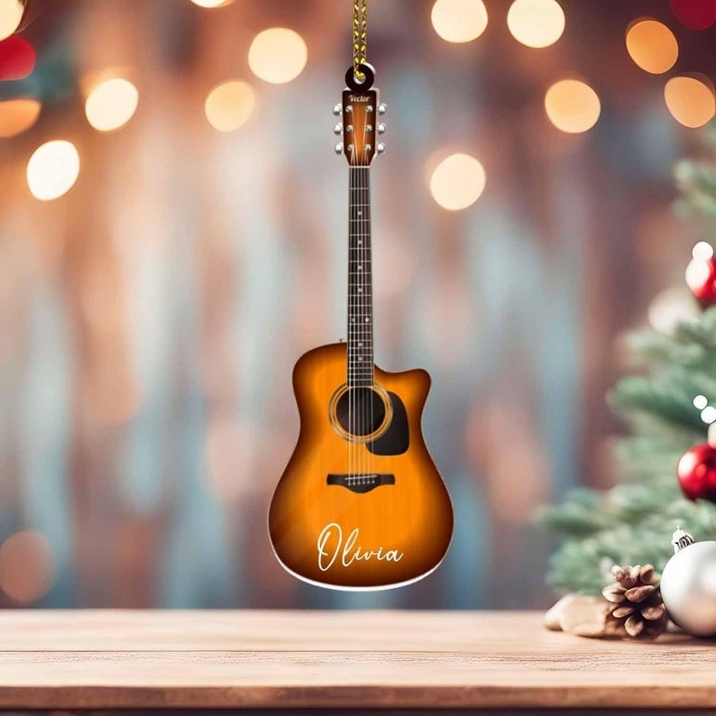 Acoustic Guitar Ornament, Guitar Christmas Tree Decoration, Christmas Gift for Guitarist, Guitar Player Gift, Classic Guitar Ornament Music