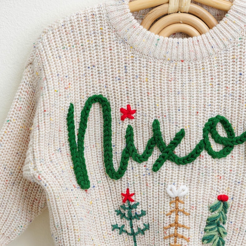 Hand Embroidered Baby Name Christmas Sweater for Baby Boys and Toddler Boys, Baby Toddler Custom Holiday Sweater, Christmas Baby Outfit