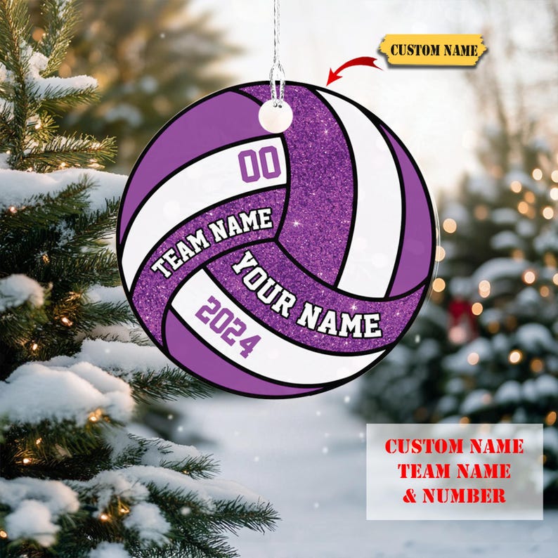 Personalized Volleyball Ornament 2D ,volleyball player gifts , Christmas Gift for Sport Lover , Custom name , team name and number
