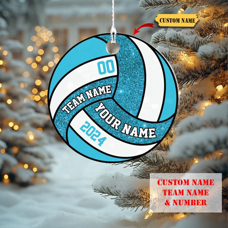 Personalized Volleyball Ornament 2D ,volleyball player gifts , Christmas Gift for Sport Lover , Custom name , team name and number