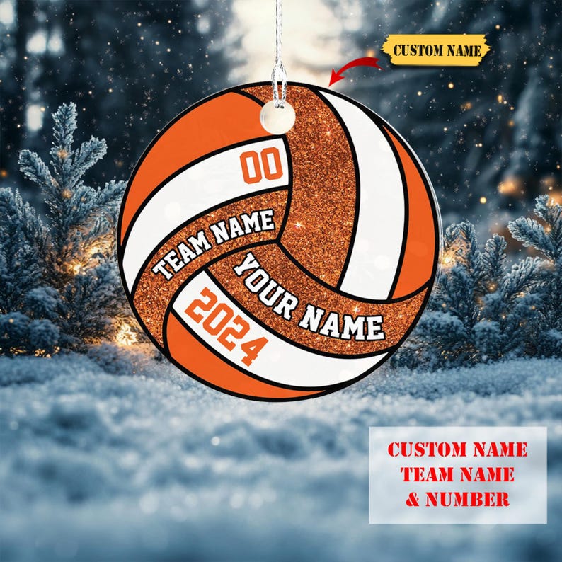 Personalized Volleyball Ornament 2D ,volleyball player gifts , Christmas Gift for Sport Lover , Custom name , team name and number