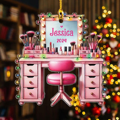Personalized Set Makeup 2d Flat Ornament, Makeup Artist Christmas Ornament Gift, Make Up Ornament For Girls, Christmas 2024 Makeup Gift