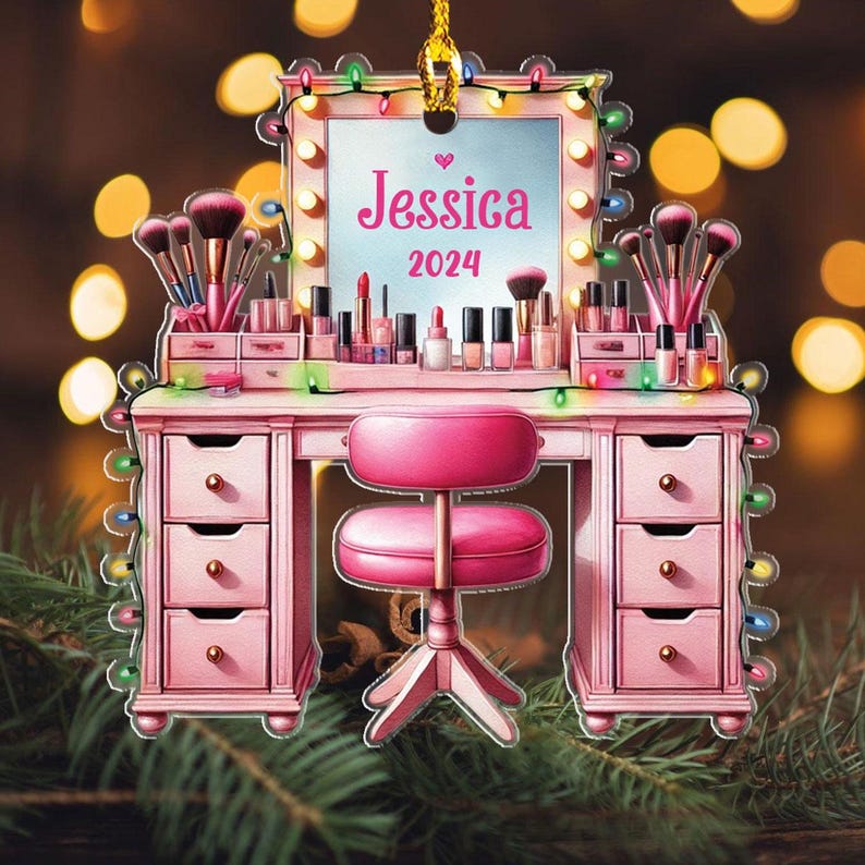 Personalized Set Makeup 2d Flat Ornament, Makeup Artist Christmas Ornament Gift, Make Up Ornament For Girls, Christmas 2024 Makeup Gift