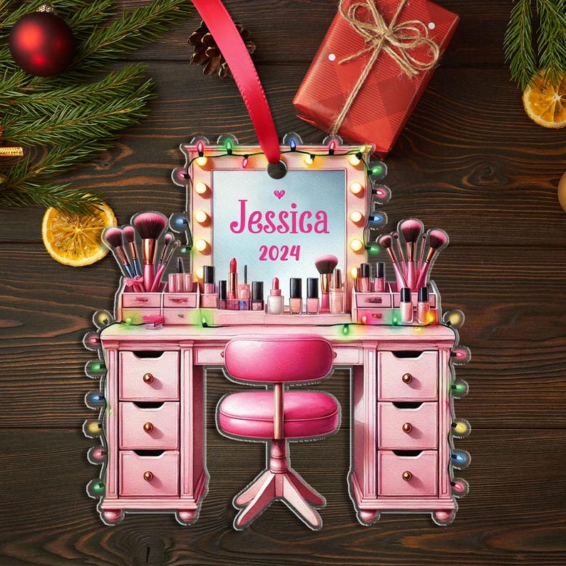 Personalized Set Makeup 2d Flat Ornament, Makeup Artist Christmas Ornament Gift, Make Up Ornament For Girls, Christmas 2024 Makeup Gift