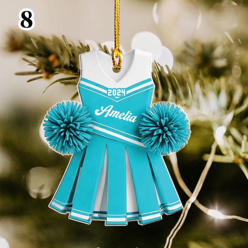 Custom Cheerleader 2d Flat Ornament, Personalized Cheerleading Girl Christmas Ornaments, Blue Cheerleader Ornament, Xmas Gift 2024 Daughter