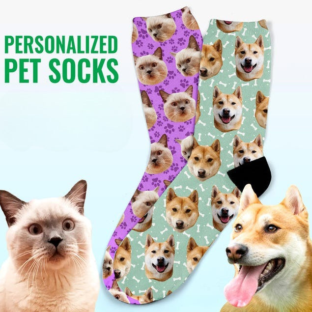 Personalized Pet Photo Socks, Custom Dog & Cat Photo Socks, Pet Lovers Gift