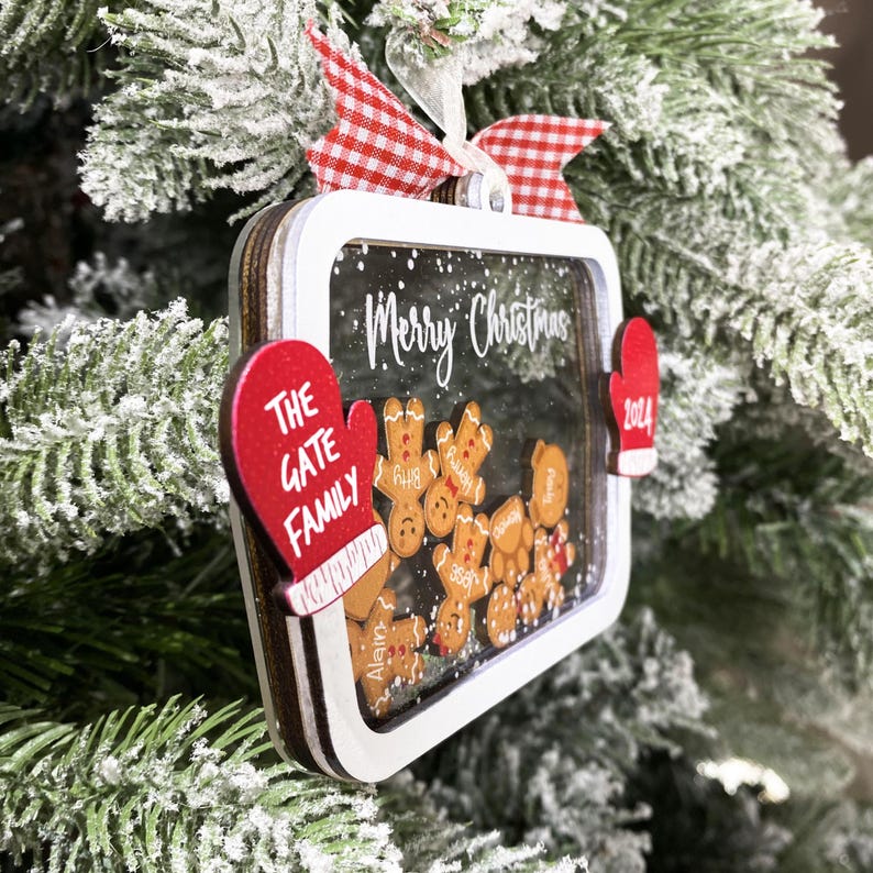 Personalized Family Member Shaker Ornament,Gingerbread With Hat Family Christmas Ornament,Family Ornament,4D Cookie Ornament,Christmas Gift