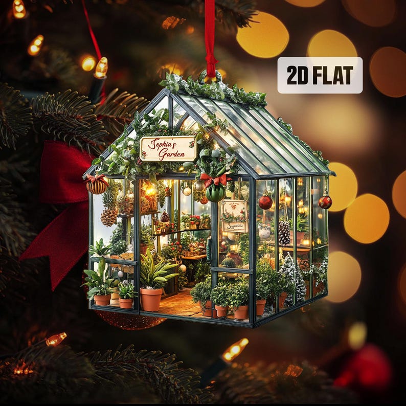 Personalized Garden 2D Flat Ornament, Greenhouse Rearview Mirror Car Accessories, Garden House Christmas Ornament, Plant Lover Gifts