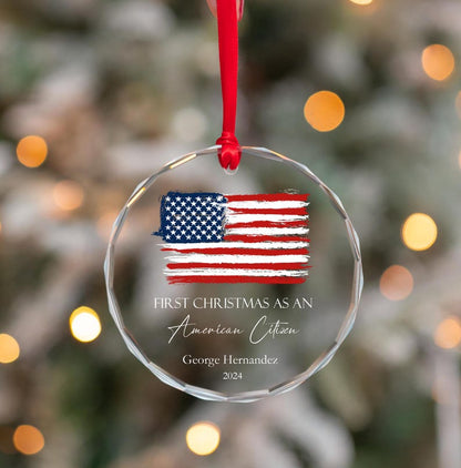 Personalized American Citizen Ornament, American Flag Ornament, First Christmas as an American Citizen Ornament, US Citizenship Ornament
