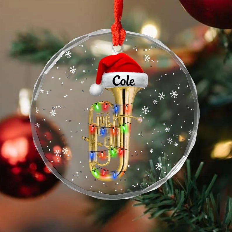 Personalized Instrument Euphonium Christmas Glass Ornament Decor, Euphonium Gift For Musical, Christmas Euphoniumist Euphonium Player Gifts