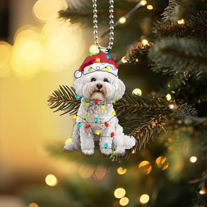 Funny Bichon Frisé Ornament, Dog with Santa Hats and Lights, Bichon Frisé Dog Car Hanging Ornament, Christmas Gifts, Bichon Dog Lover Gifts