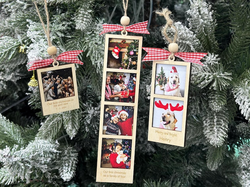 Photo Ornament, Photo Strip Ornament, Personalized Photo Strip Christmas Ornament, Christmas Ornament Photo Frame, First Married Ornament