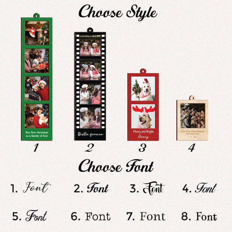 Photo Ornament, Photo Strip Ornament, Personalized Photo Strip Christmas Ornament, Christmas Ornament Photo Frame, First Married Ornament