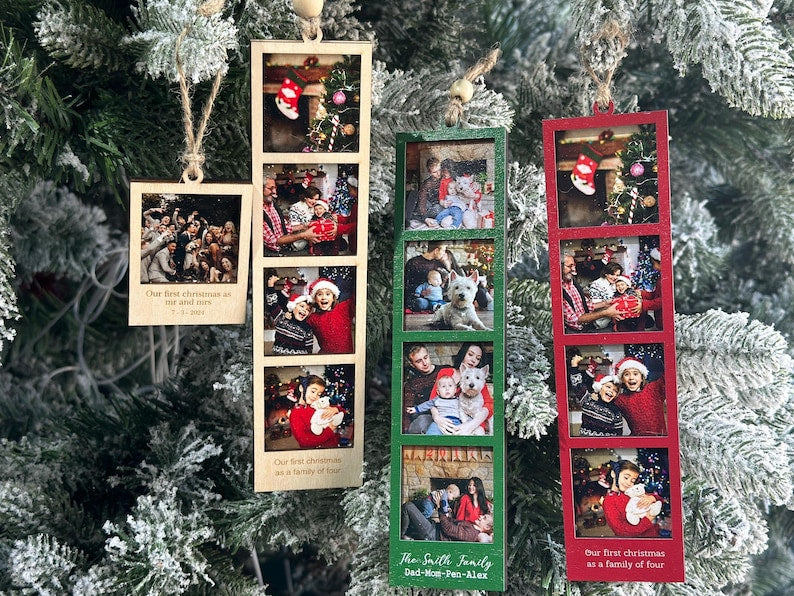 Photo Ornament, Photo Strip Ornament, Personalized Photo Strip Christmas Ornament, Christmas Ornament Photo Frame, First Married Ornament