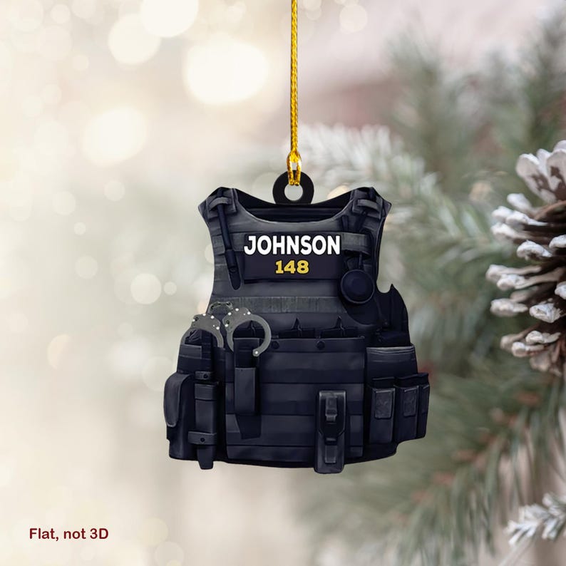 Custom Name & Number Police Ornament, Police Officer Christmas Ornament, Police Uniform Ornament, Christmas Holiday Ornament, Police Gift