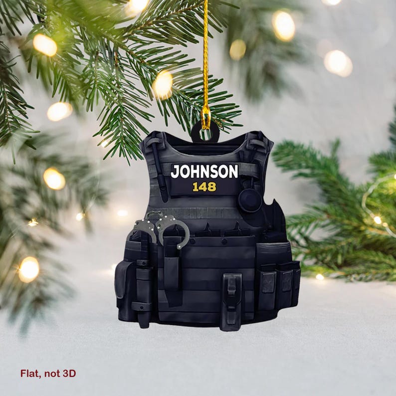 Custom Name & Number Police Ornament, Police Officer Christmas Ornament, Police Uniform Ornament, Christmas Holiday Ornament, Police Gift