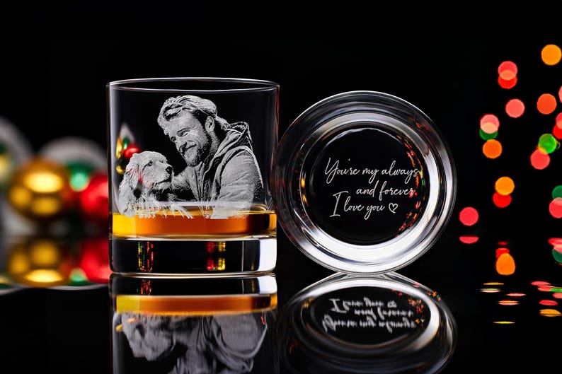 Engraved Whiskey Glass with Custom Photo & Handwriting - Perfect Personalized Christmas Gift for Dad and Husbands