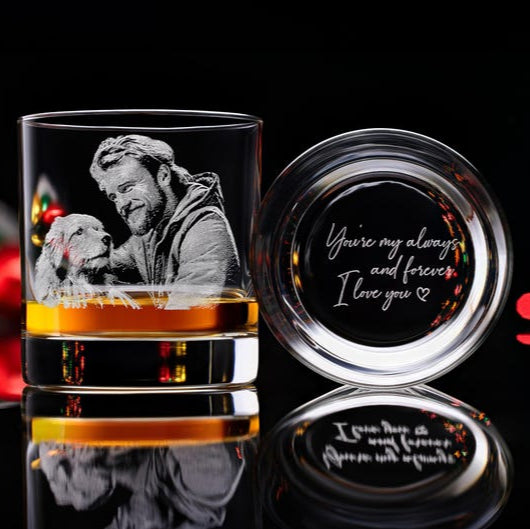 Personalized Photo on Whiskey Glass, Custom Pet Portrait Engraved on Whiskey Glass, Engrave Your Handwritten Gift Message with Dog Cat Photo on Glass
