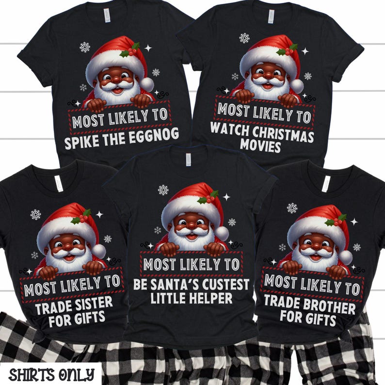 Black Santa Claus Christmas Pajamas, Family Matching Christmas Pajamas, Brown Santa Claus, Holiday Pajamas, Matching Family, Most Likely To