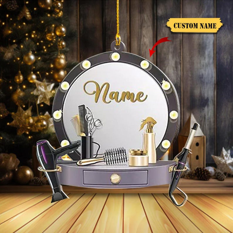 Personalized Hairstylist Christmas Ornament 2D Acrylic, Hairdresser Barber Xmas Ornament, Personalized Hairslylist Tool Set Ornament 2024
