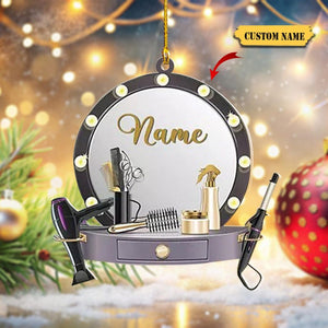 Personalized Hairstylist Christmas Ornament 2D Acrylic, Hairdresser Barber Xmas Ornament, Personalized Hairslylist Tool Set Ornament 2024