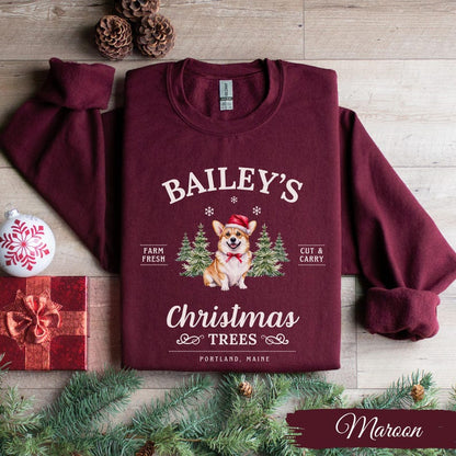 Corgi Christmas Sweatshirt Personalized Corgi Shirt Christmas Trees Sweater Dogs Holiday Crewneck Corgi Mom Christmas Gift Corgi Dog Lovers