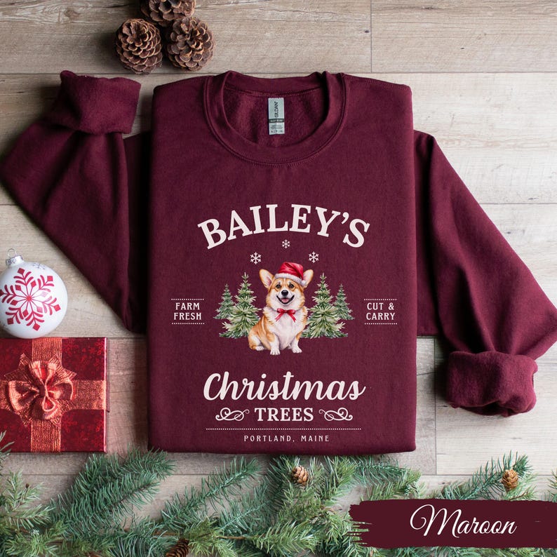Corgi Christmas Sweatshirt Personalized Corgi Shirt Christmas Trees Sweater Dogs Holiday Crewneck Corgi Mom Christmas Gift Corgi Dog Lovers