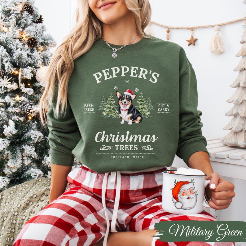Corgi Christmas Sweatshirt Personalized Corgi Shirt Christmas Trees Sweater Dogs Holiday Crewneck Corgi Mom Christmas Gift Corgi Dog Lovers
