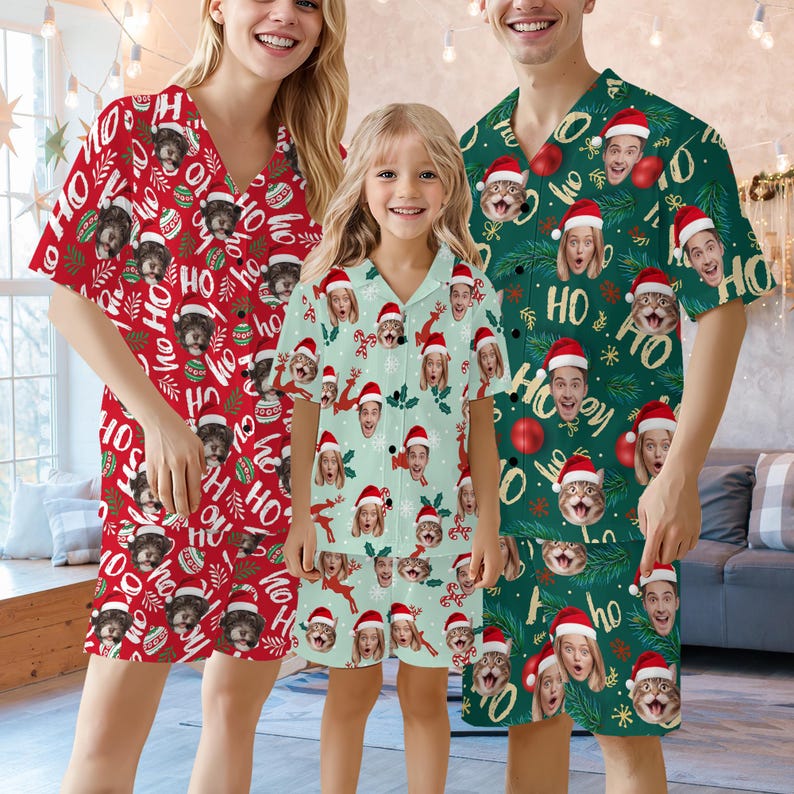 Custom Christmas Pajamas,Personalized Face Short Pajama Set for Men/Women,Custom Pyjamas with Photo,Couple PJs,Christmas Gift,Holiday