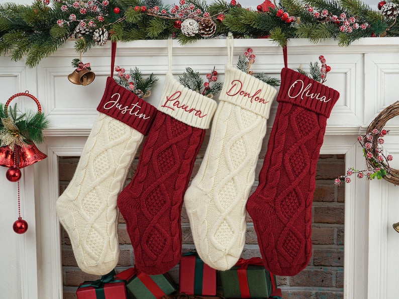 2025 Family Christmas Stockings, Personalized Christmas Stocking, Red Xmas Stockings, Custom Stocking with Name, Monogram Stocking Decor