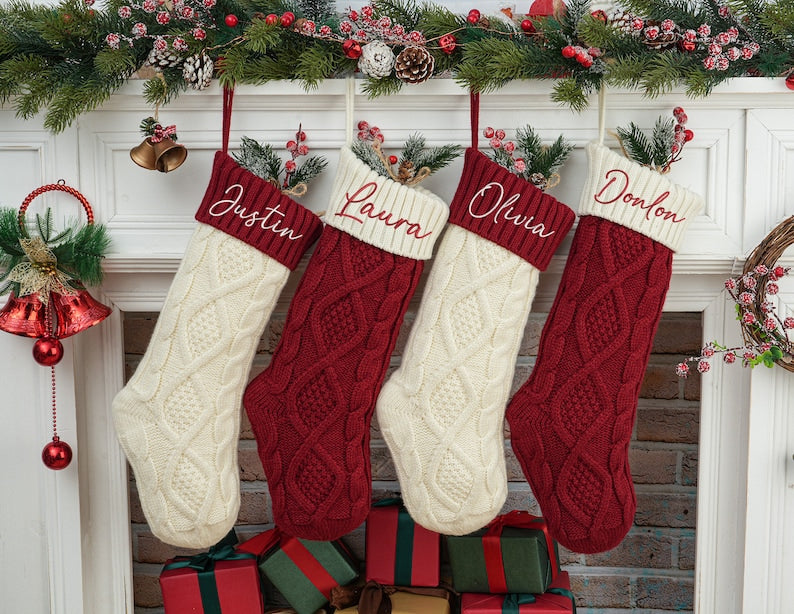 2025 Family Christmas Stockings, Personalized Christmas Stocking, Red Xmas Stockings, Custom Stocking with Name, Monogram Stocking Decor