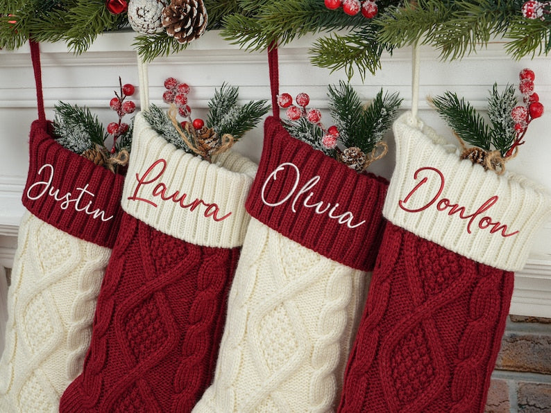 2025 Family Christmas Stockings, Personalized Christmas Stocking, Red Xmas Stockings, Custom Stocking with Name, Monogram Stocking Decor
