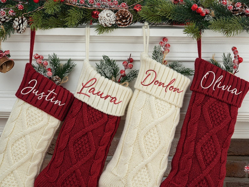 2025 Family Christmas Stockings, Personalized Christmas Stocking, Red Xmas Stockings, Custom Stocking with Name, Monogram Stocking Decor