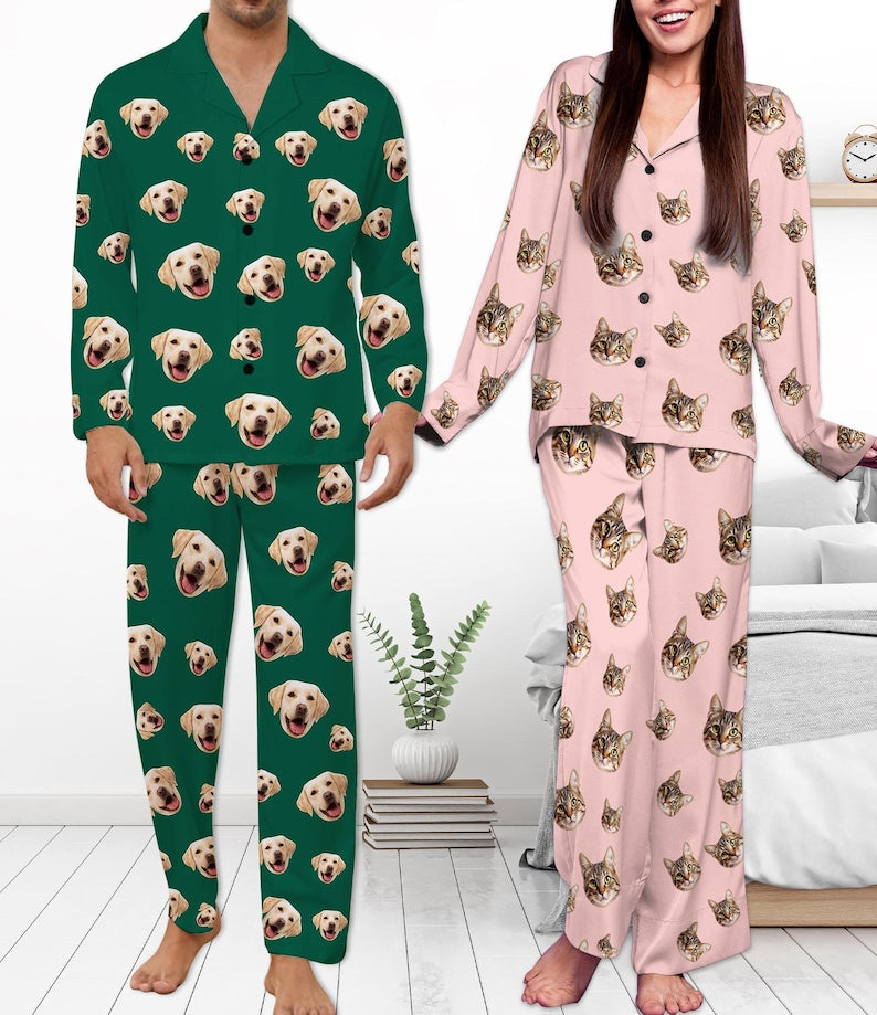 Custom Face Photo Pajama Set, Personalized Family Sleepwear, Christmas Eve Pajamas, Family Matching Pyjamas