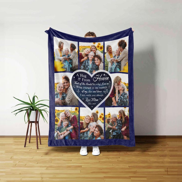 Personalized Memorial Blanket, A Hug From Heaven Gift, Memorial Photo Blanket, Remembrance Blanket, Christmas gift, In Loving Memory Blanket