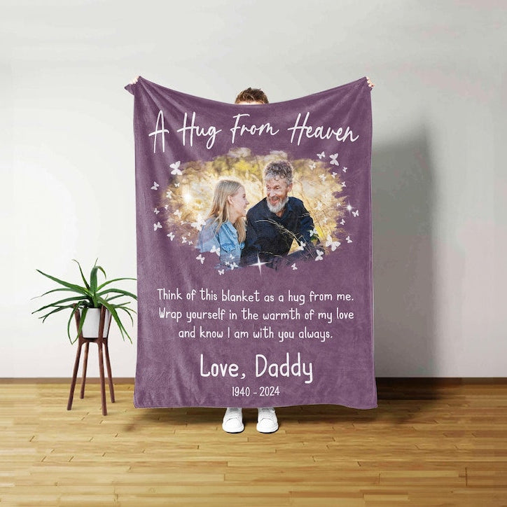 Personalized Memorial Blanket, A Hug From Heaven Gift, Memorial Photo Blanket, Remembrance Blanket, Christmas gift, In Loving Memory Blanket