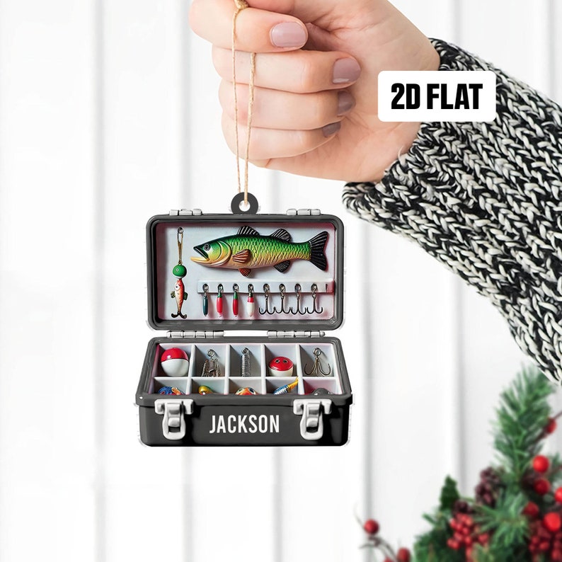 custom logo tackle boxes Personalized Fishing Tackle Box 2D Flat Ornament, Custom Name Christma