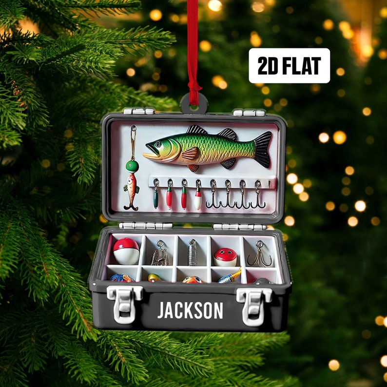 custom personalized tackle box Personalized Fishing Tackle Box 2D Flat Ornament, Custom Name Christma