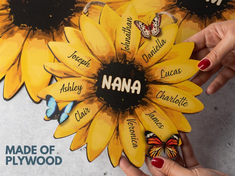 Sunflower Mom Sign Personalized, Birthday Gifts For Mom, Sunflower Mom Sign with Kids Names, Wall Decor, Sunflower Mom and Grandma Sign