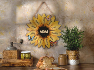 Sunflower Mom Sign Personalized, Birthday Gifts For Mom, Sunflower Mom Sign with Kids Names, Wall Decor, Sunflower Mom and Grandma Sign