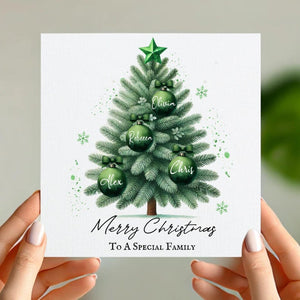 Personalised Christmas Tree Card Custom Family Names Merry Christmas to a Special Family