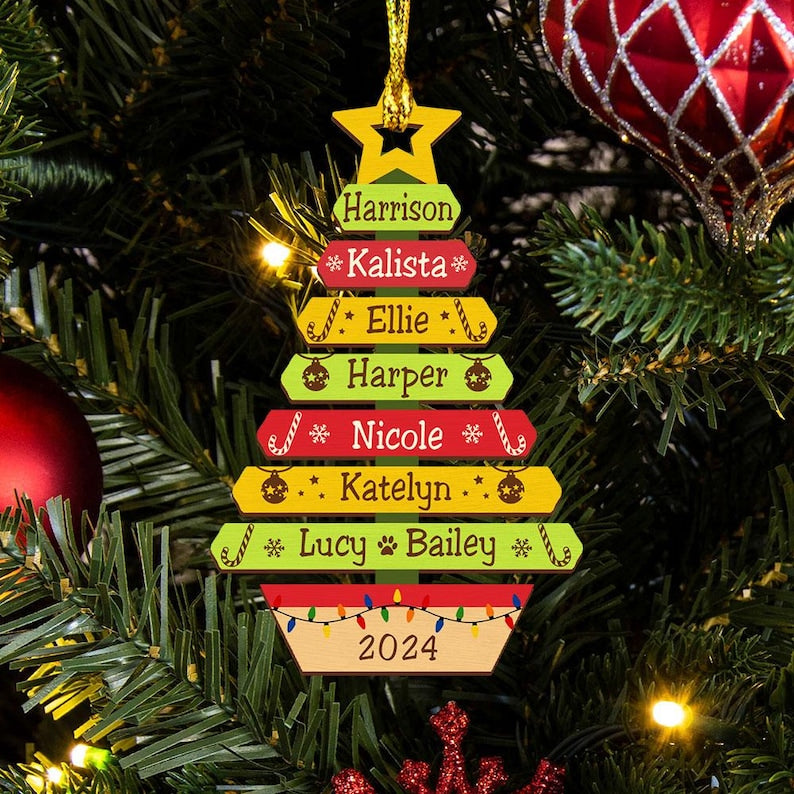 Custom Christmas Tree Ornament with Family Names, Family Christmas Ornament, Christmas Tree Name Ornament 2025, Family Name Ornament