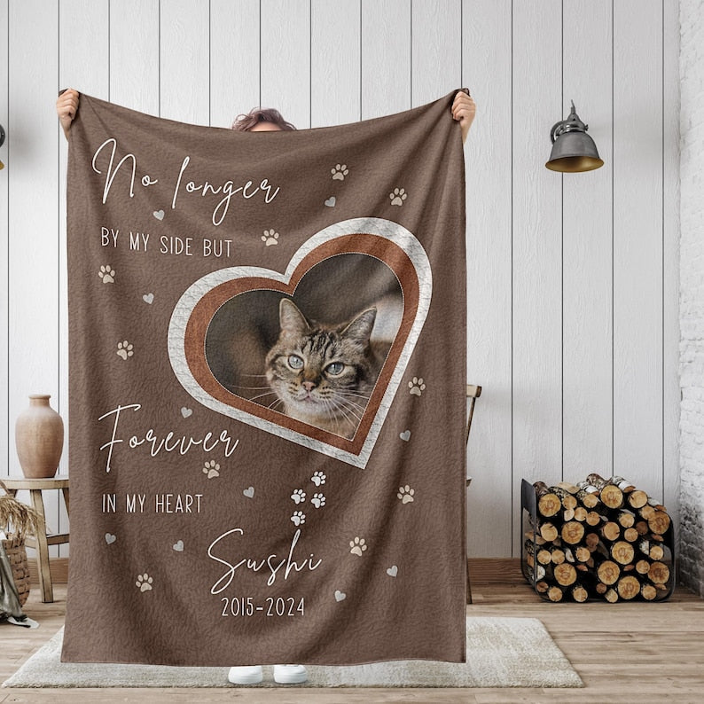 Custom Cat Memorial Blanket Gift, Personalized Cat Remembrance Gift, Cat Loss Bereavement Gifts, Cat Photo Memory Sympathy Gift Pet Keepsake